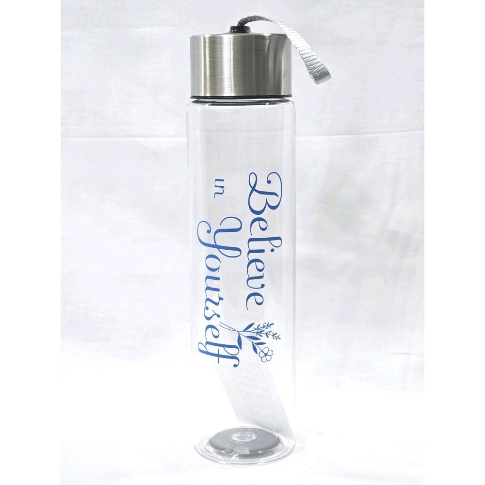 Plastic Tumbler 20oz With Lid Straw "Believe In Yourself" Clear With Silver Top